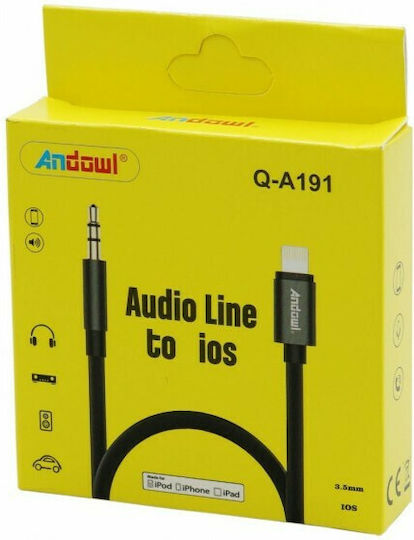 Andowl Q-A191 Braided 3.5mm to Lightning Cable Μαύρο 1m