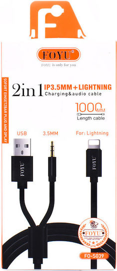Foyu Foyu FO-S039 Плетена 3.5mm към Lightning кабел Черен 1м