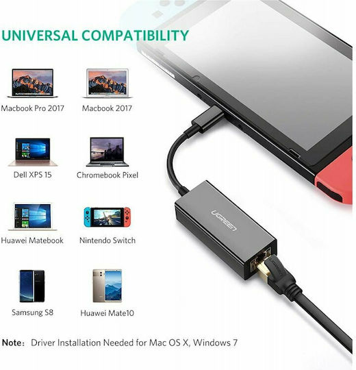 Ugreen 50307 Adaptor Rețea USB-C cu Conexiune Cablată Gigabit Ethernet