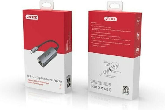 Unitek U1312A USB-C Netzwerkadapter mit Verkabelter Verbindung Gigabit Ethernet