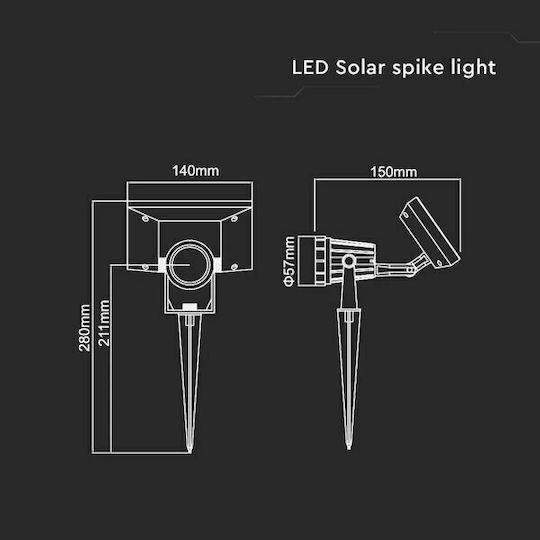 V-TAC Vt-952 Spiked Solar Light 2W 40lm with Warm White Light 3000K IP65