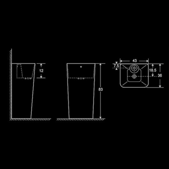 Vinci Cube Slim Подова мивка Порцелан 43x36x83см Бял