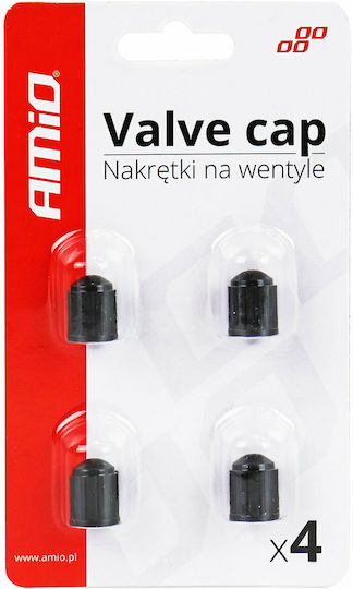 AMiO Car Tire Valve Caps Plastic Black 4pcs