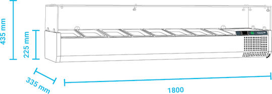 Tefcold Охлаждаща Витрина Настолна с Капацитет 8x1/4 ГН 180x33.5x22.5см