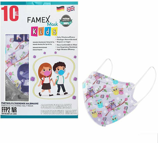 Famex Disposable Protective Mask FFP2 NR Kids Lilac with Owls 10pcs