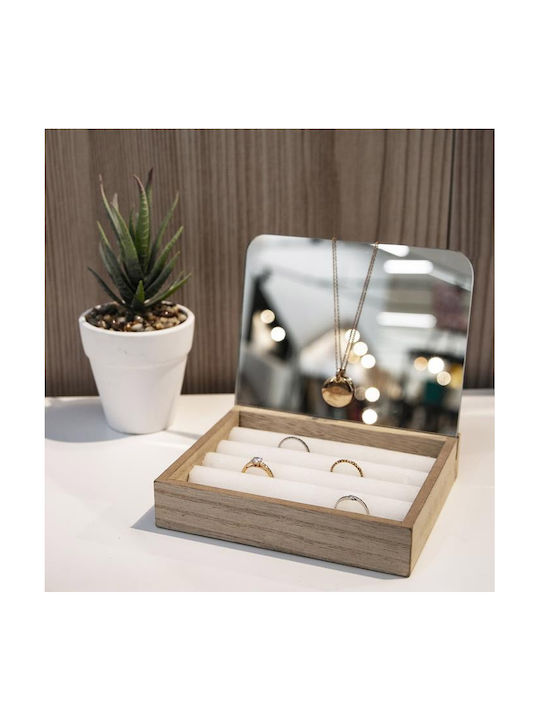 The Home Deco Factory Casetă Pentru Bijuterii Din Lemn Cu Oglindă Bej 15x14.2x13cm