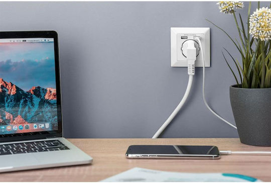 Digitus Μονή Χωνευτή Πρίζα Ρεύματος με 2 Θύρες USB Λευκή