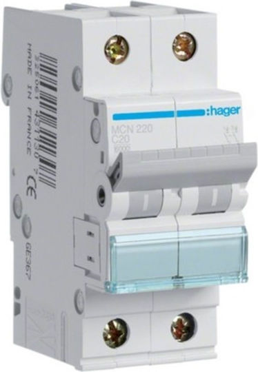 Hager Automatic Circuit Breaker 20A Double-pole AC MCN220