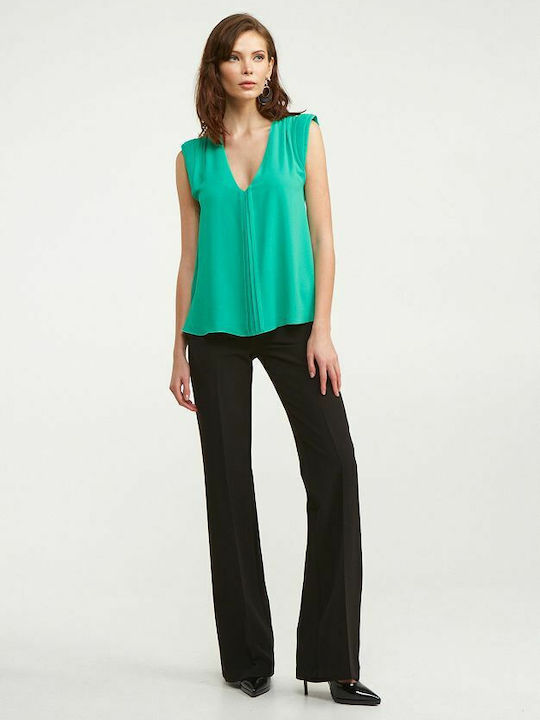 Women's Summer Blouse Sleeveless with V Neckline Green