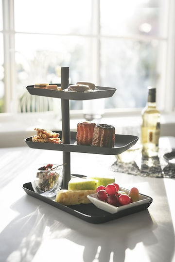 Yamazaki Metallic Dessert Tower Stand with 3 Tiers Black 24.7x15.7x25.7cm