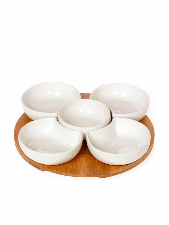 Cryspo Trio Porcelain Dessert Divided Serving Tray with 5 Positions Lotos White Ø37.5cm