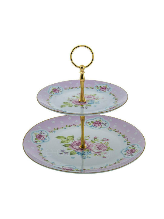 Porcelain Dessert Tower Stand with 2 Tiers Dream Garden Pink Ø27cmxY24cm