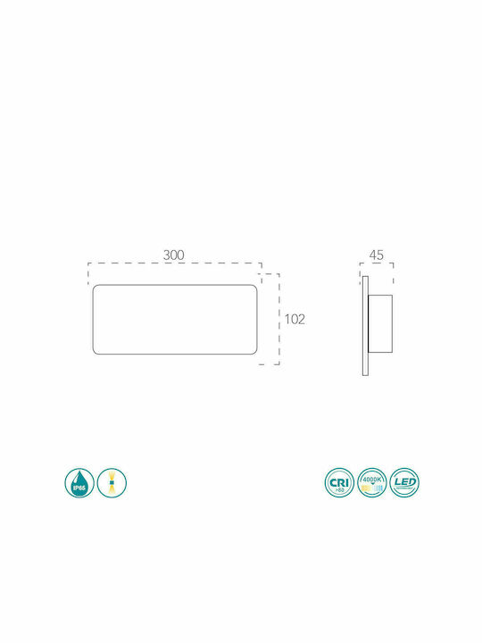 Fan Europe Wall-Mounted Outdoor Lighting Ceiling Lamp LED IP65 8.6W with Natural White Light Double Beam 30x10.2x4.5cm