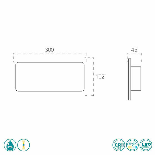 Fan Europe Parker Wandmontierte Außenbeleuchtung Deckenleuchte IP65 8.6W mit Natürliches Weiß Licht Doppelstrahl 30x10.2x4.5cm