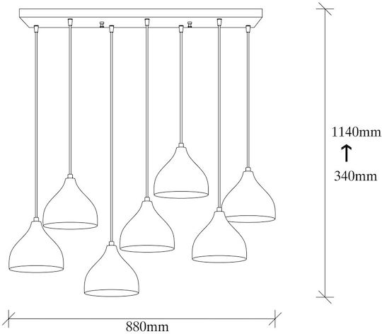 Tattoo Adjustable Pendant Light Gold Rail for 7 Bulbs E27 88x40cm