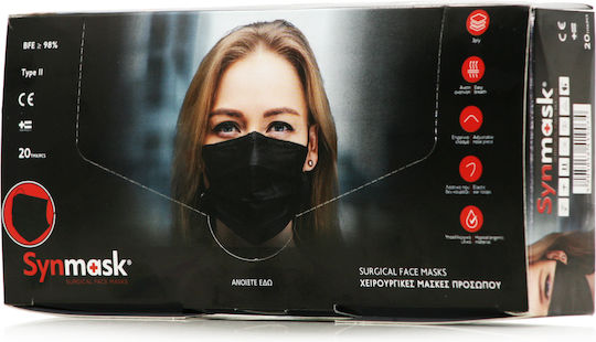 Syndesmos SynMask 3ply Χειρουργικές Μάσκες Type ΙΙ(EN 14683) Μαύρο Schutzmaske Typ II Chirurgisch Schwarz 20Stück
