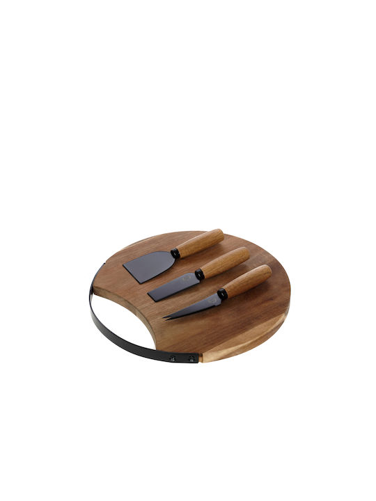 Cryspo Trio Servierplatte mit Griff Hölzernes mit Käsemessern 25x25cm 4Stück
