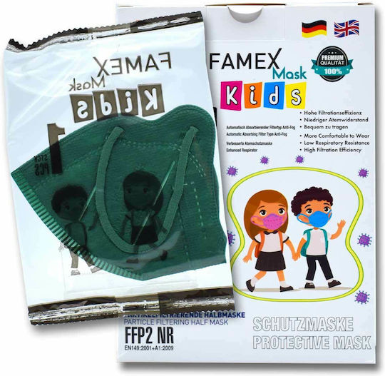 Famex Kids Mask FFP2 NR Protective Mask FFP2 Kids Forest Green 1pcs