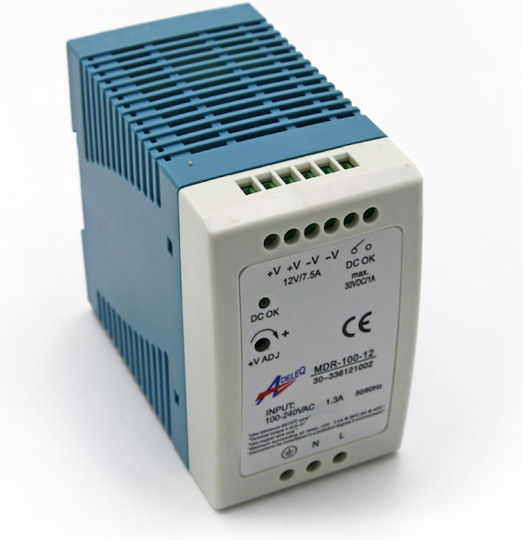 Adeleq Τροφοδοτικό Ράγας με Έξοδο 12V και Ισχύ 100W 7.5A για Ταινίες LED