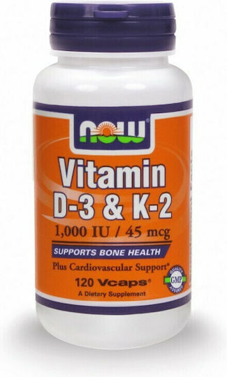 Now Foods Vitamin D-3 & K-2 Βιταμίνη για Ενίσχυση του Ανοσοποιητικού & την Υγεία των Οστών 1000iu 120 φυτικές κάψουλες