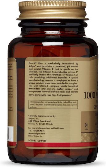 Solgar Ester-C Plus Vitamin for Immune System Boost, the Skin & Antioxidant Action 1000mg 30 Tablets