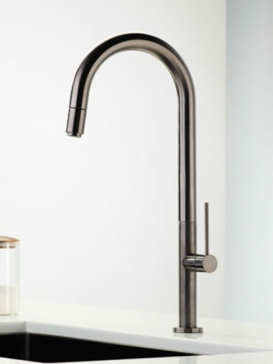 Armando Vicario Tozo 48780 Tall Kitchen Faucet Counter with Shower Black Brushed