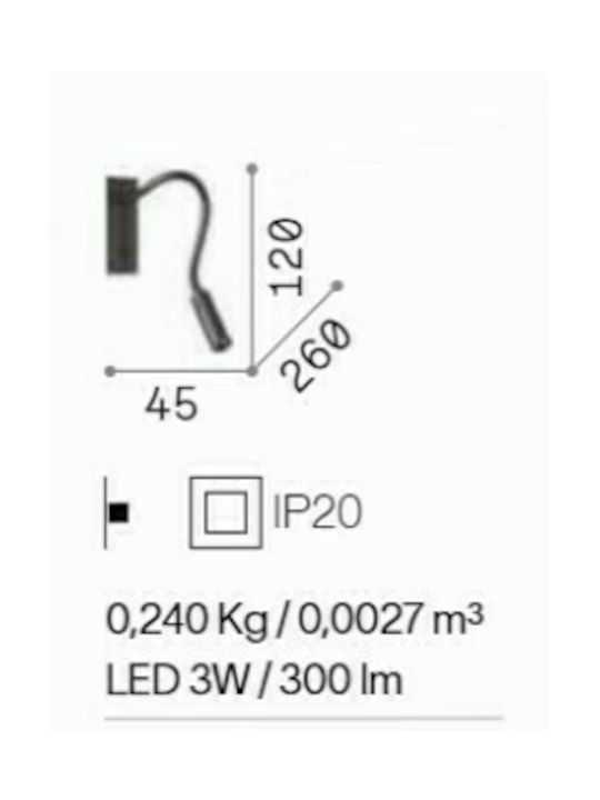 Ideal Lux Io Fi Modern Leuchte Wand mit Integrierter LED und Warmweißes Licht Schwarz 26x4.5cm