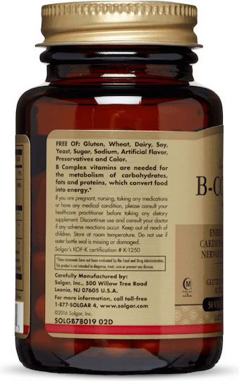 Solgar B-Complex "50" Vitamin für Energie, Stärkung des Immunsystems & das Nervensystem 50mg 50 veg. Kappen