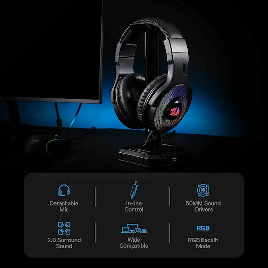 Redragon Pandora H350 RGB Over Ear Gaming Headset με σύνδεση USB