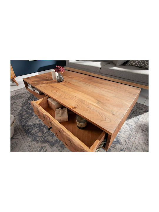 Masa De Cafea Centrală Rectangulară Rohit Din Lemn Masiv Cu Sertare Bej L117xL60xÎ40cm