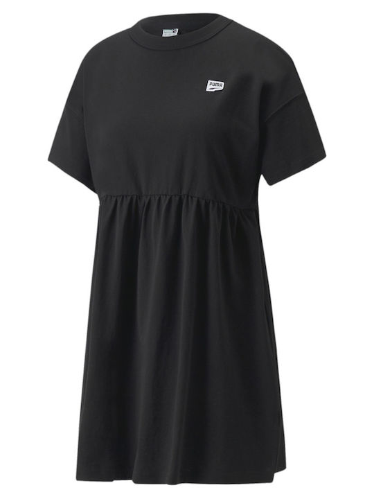 Downtown Καλοκαιρινό Mini Αθλητικό Φόρεμα T-shirt Κοντομάνικο Μαύρο