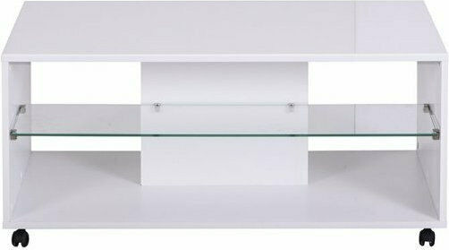 Masa Centrală Rectangulară Bert Din Lemn Cu Roți Albă L101xL60xÎ45cm