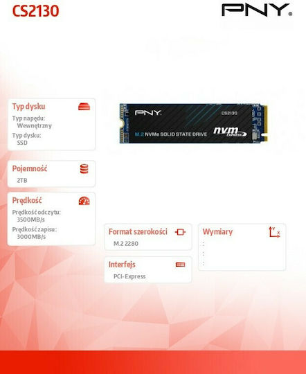 PNY CS2130 SSD 2TB M.2 NVMe PCI Express 3.0 M280CS2130-2TB-RB