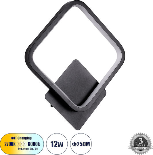 GloboStar Lena Modern Leuchte Wand mit Integrierter LED und Einstellbares Weißes Licht Schwarz 25x29.5cm