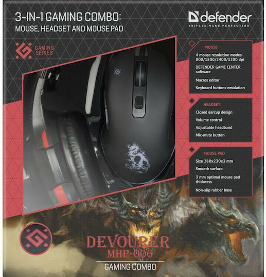 Defender Devourer MHP-006 RGB Gaming Ποντίκι 3200 DPI Μαύρο