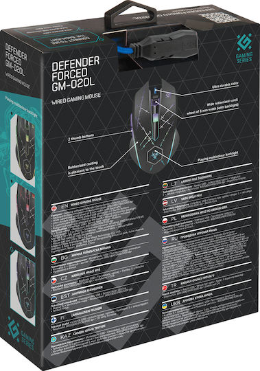 Defender Forced Mouse GM-020L RGB Gaming Ποντίκι 3200 DPI Μαύρο