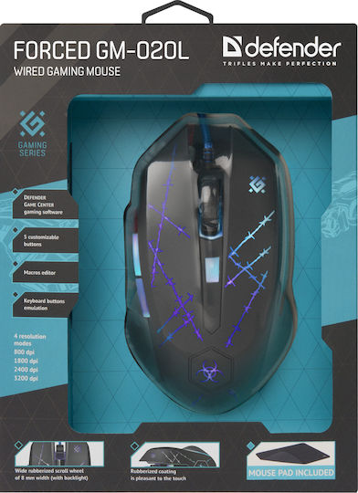 Defender Forced Mouse GM-020L RGB Gaming Ποντίκι 3200 DPI Μαύρο