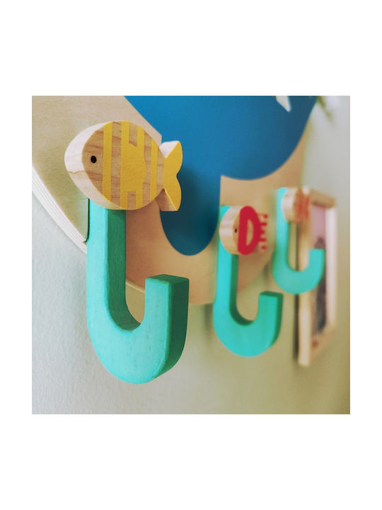 Svoora Wooden Kids Wall Mounted Hanger with Hooks Whale Polychrome 37x21x6cm