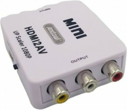 Andowl QY-V03 Converter HDMI female to RCA 2x female White 1pcs