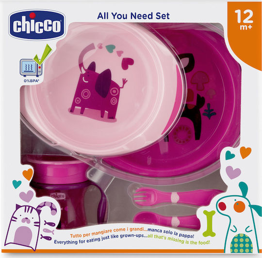 Chicco Σετ Φαγητού All you Need από Πλαστικό Ροζ 5τμχ για 12+ μηνών