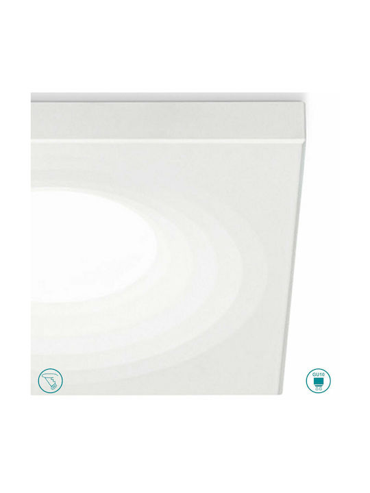 Gea Luce Mars Square Metallic Recessed Spot with Socket GU10 White 9.4x9.4cm. 1pcs