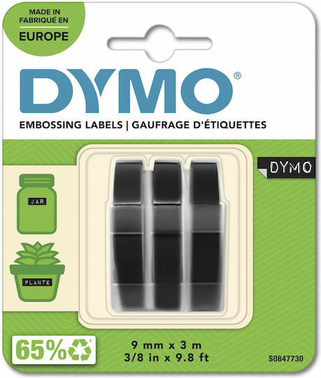 Dymo Label Maker Tape 3m x 9mm Black 3pcs