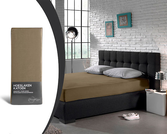Sleeptime Hotel Sheet Fitted Brown Semi-Double 180x200cm 100% Cotton 1pcs