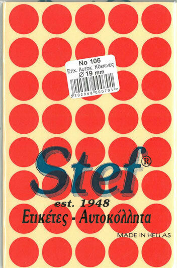 Stef Labels Round Small Adhesive Red Label 19mm 1600pcs