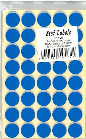 Stef Labels Round Small Adhesive Blue Label 19mm 1600pcs