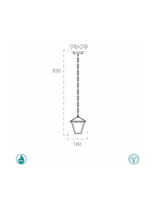 Fan Europe Outdoor Hanging Ceiling Light E27 in Black Color LANT-PRISMA-S1