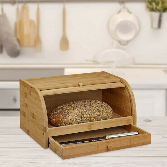 Relaxdays Cutie de pâine cu capac din bambus Maro 40.5x28x21cm