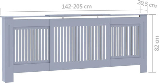 vidaXL Калориферен Капак от MDF Сив Разтегаем 205x20.5x82см