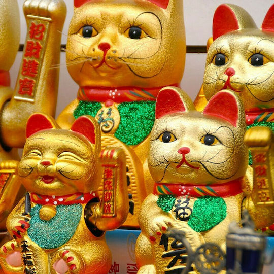 Διακοσμητική Γάτα από Κεραμικό Υλικό Maneki Neko σε Χρυσό 17cm Διακοσμητική Γάτα από Κεραμικό Υλικό Maneki Neko σε Χρυσό 17cm