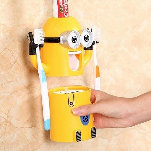 Minions Automatischer Zahnpastaspender Zahnbürstenhalterung mit automatischem Zahnpasta-Spender Tapete Kunststoff Gelb